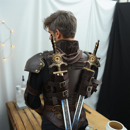 SMARCH Medieval Viking Leather Arm Guards for Men Renaissance Renaissance Viking Pirates Cosplay Costume Accessories for Halloween Parties, LARP and Ren Faire Cosplay (Brown) Arm Guards Brown