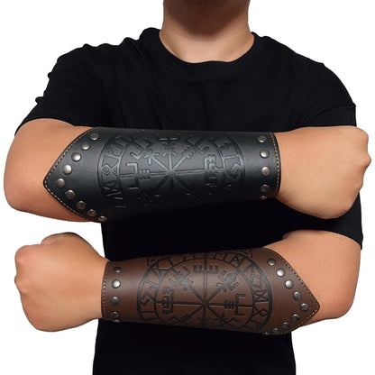 GelConnie Leather Gauntlet Wristband Viking Leather Arm Guard Medieval Armor Bracers Leather Armband Wrist Guards Cosplay Black Leather Bracers