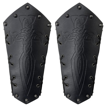 HiiFeuer Medieval Embossed Arm Bracers, Retro Faux Leather Knight Arm Gauntlets, Vintage Renaissance Arm Guards Brown C