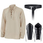 3 Set Men's Linen Long Sleeve Shirt Knight Belt Leather Gauntlet Wristband Set