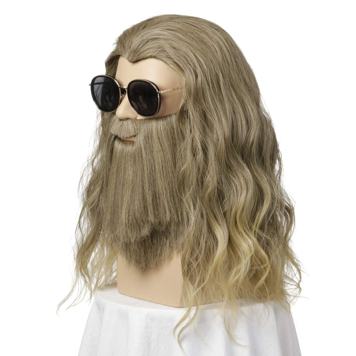 Fake Beard Wig | Qacf Long Curly Mens Wizard Mustache Wig Halloween Costume Cosplay Viking White Wig Glasses and Beard(White)