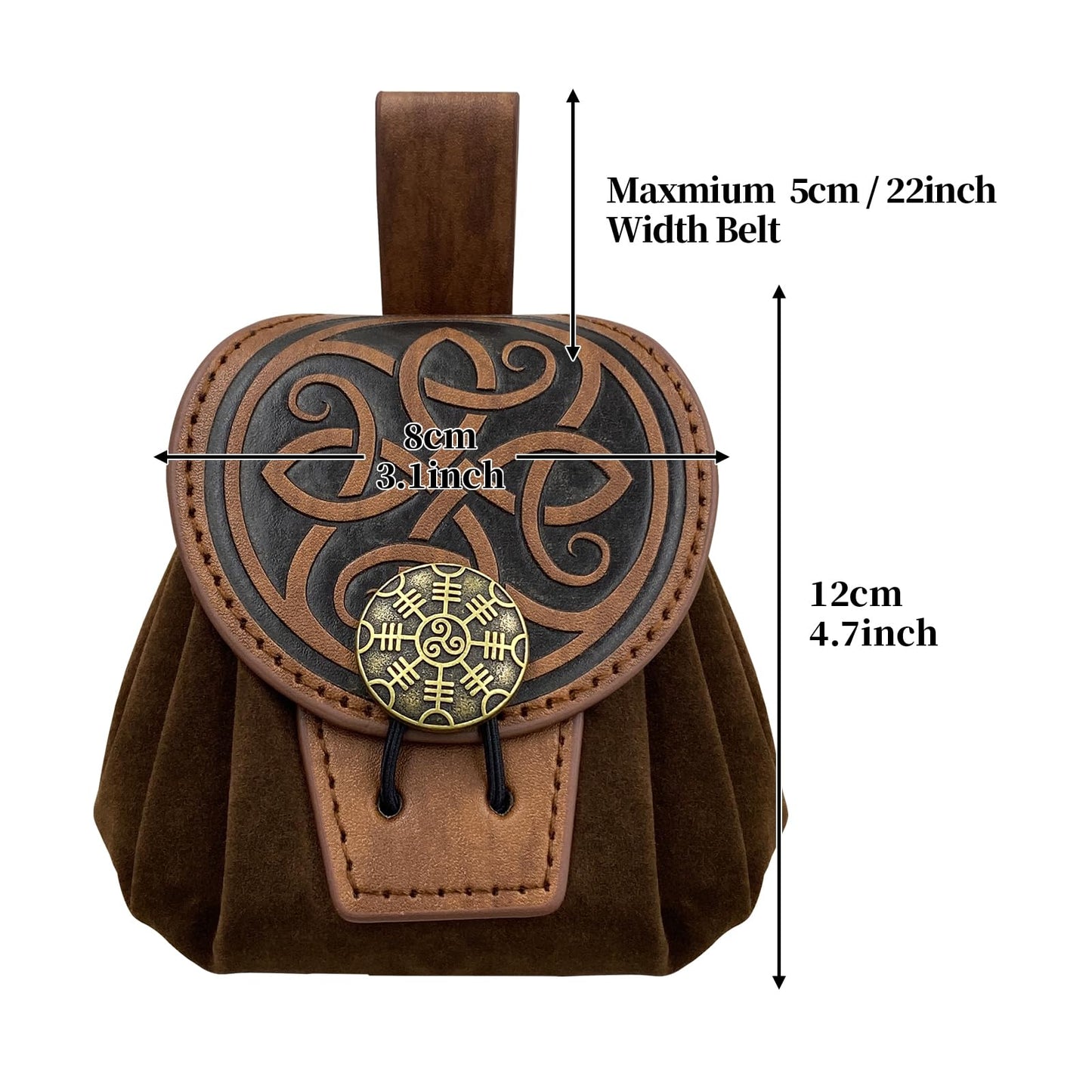 HiiFeuer Medieval Embossed Faux Leather Belt Pouch, Retro Renaissance Portable Belt Bag Coin Purse Dice Bag for LARP Ren Faire (Brown A) Brown A