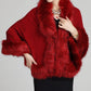 Faux Fur Shawl Wrap Stole Capelet Bridal Winter Wedding with Hook Hooded-black