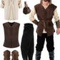 Suhine 6 Pcs Men's Renaissance Costume Set Medieval Vest Shirt Ankle Banded Pants Viking Belt Armband Pouch XX-Large