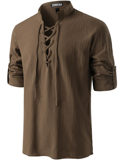 Men's Medieval Vintage Long Sleeve Lace Up Shirt