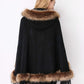 Faux Fur Shawl Wrap Stole Capelet Bridal Winter Wedding with Hook Hooded-black