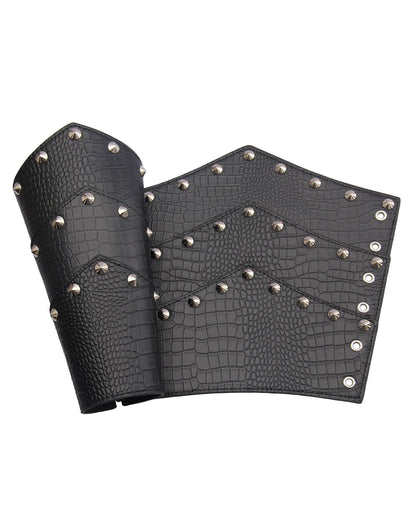 Leather Gauntlet Wristband Medieval Bracers Viking Wrist Guards Archery Guards Bracers Wide Arm Armor Cuff for Women Men 2PCS Knight Wrist Bracers
