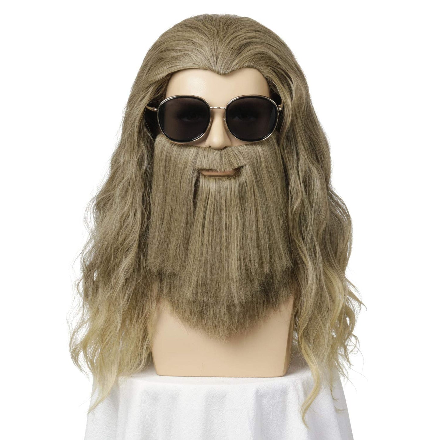 Fake Beard Wig | Qacf Long Curly Mens Wizard Mustache Wig Halloween Costume Cosplay Viking White Wig Glasses and Beard(White)