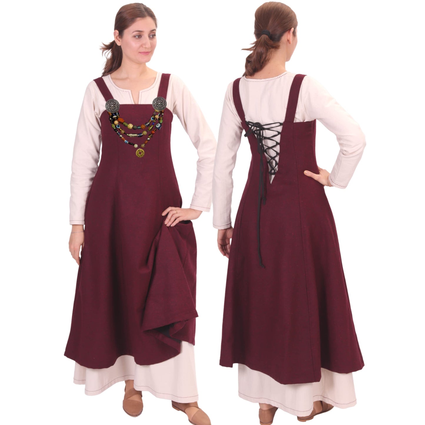 Wool Viking Apron Overdress with Laced Back