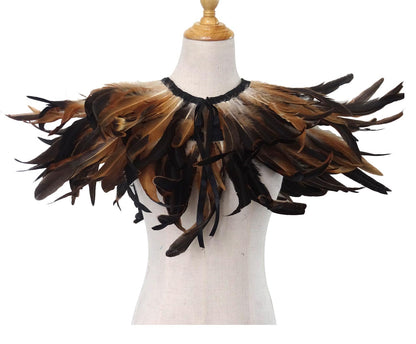 L'VOW Women' Natural Feather Shrug Cape Shawls Lace Collares for Halloween Cosplay Y1-black