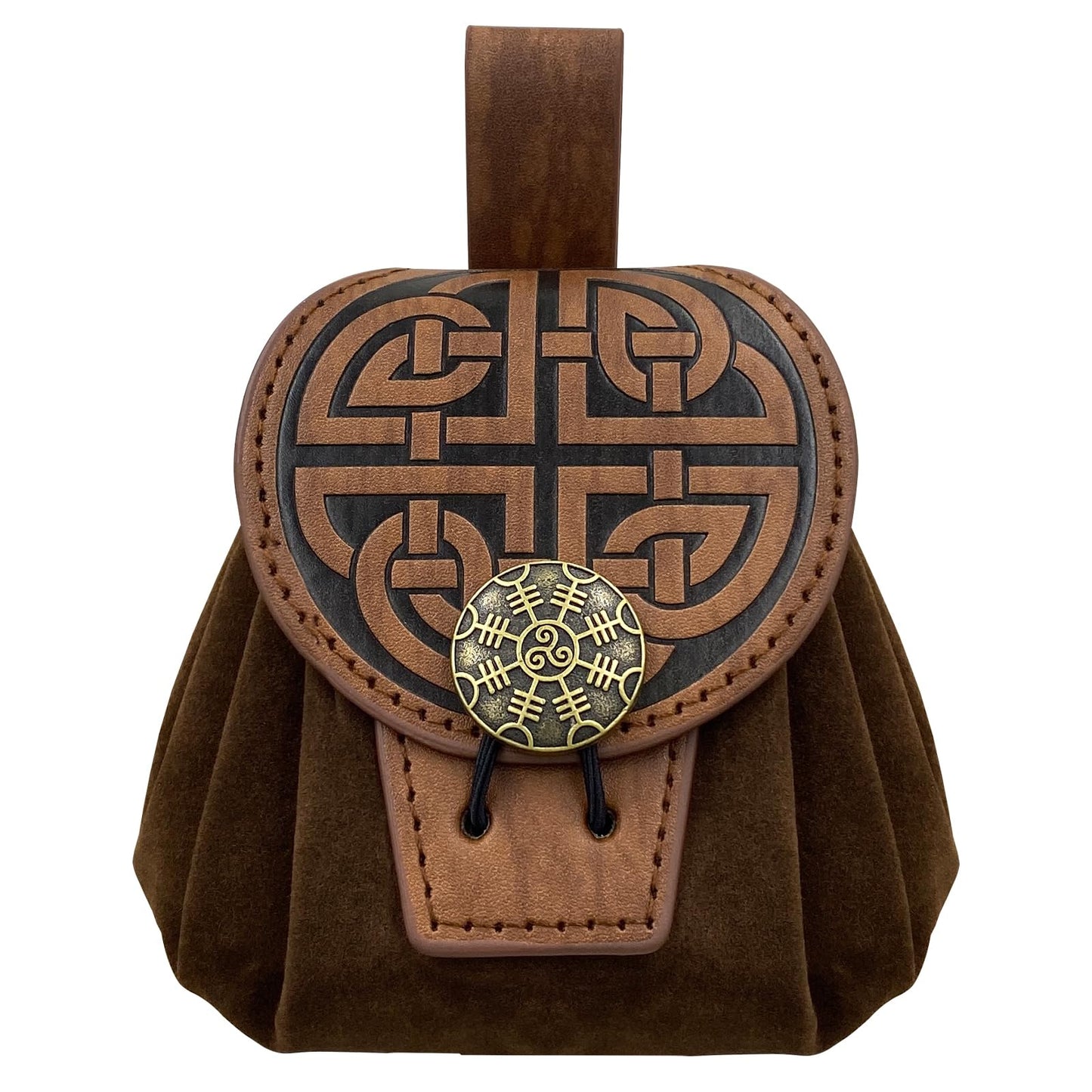 HiiFeuer Medieval Embossed Faux Leather Belt Pouch, Retro Renaissance Portable Belt Bag Coin Purse Dice Bag for LARP Ren Faire (Brown A) Brown A