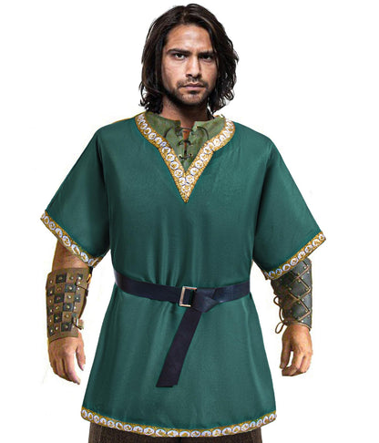 TOGROP Mens Medieval Costume Viking Tunic Knight Warrior Renaissance Shirts with Belt X-Large Green