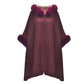 Women Winter Fashion Faux Fur Trim Layers Hooded Cardigan Warm Cape Sweater Cloak Navy