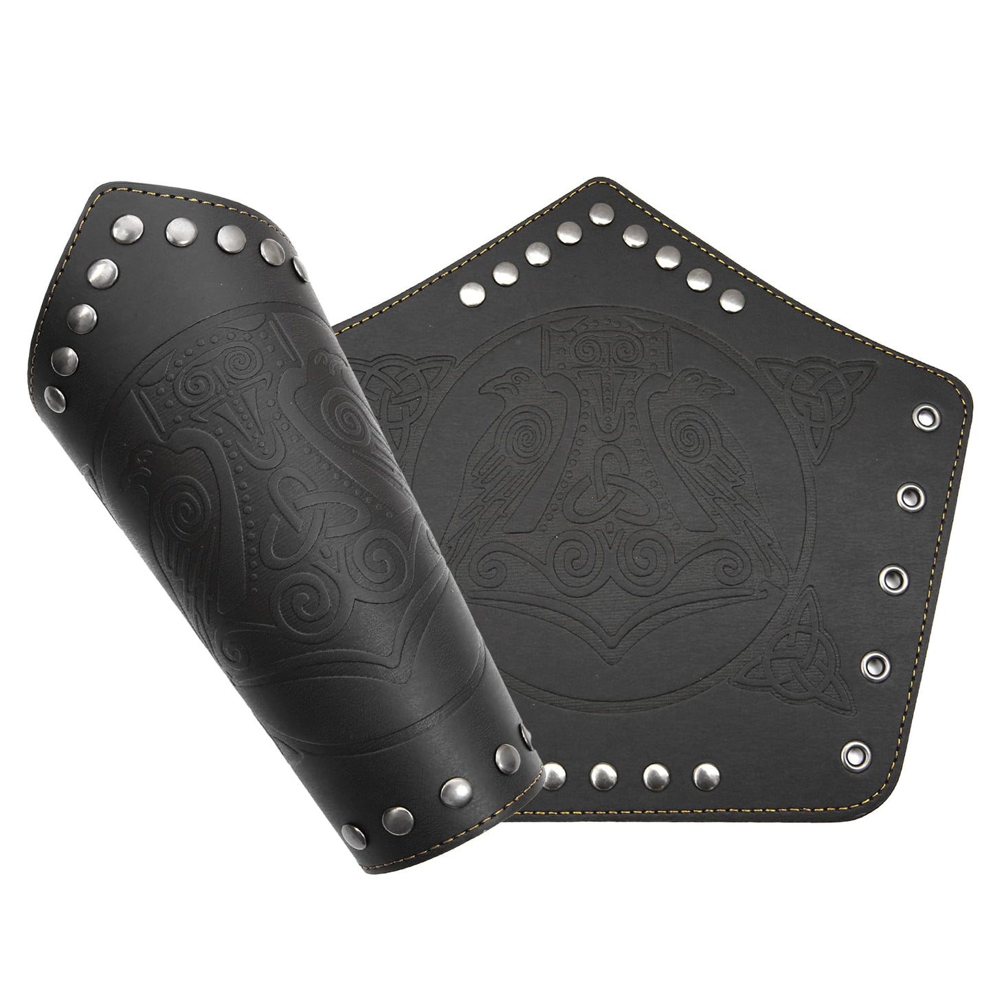 GelConnie Leather Gauntlet Wristband Viking Leather Arm Guard Medieval Armor Bracers Leather Armband Wrist Guards Cosplay Black Leather Bracers