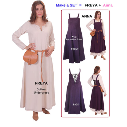Turkish Made Natural Cotton Fraye Viking Medieval Women Dress