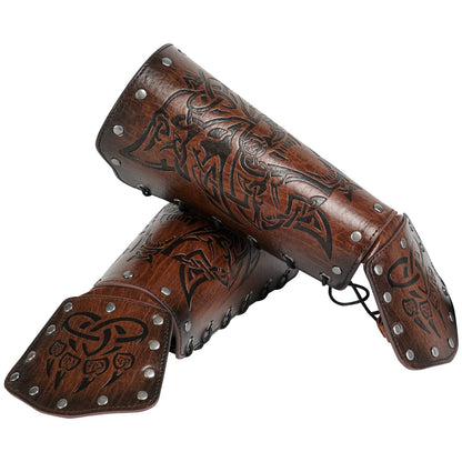JAOYU Leather Bracer Medieval Vambrace Wrist Armor Arm Cuff Viking Arm Guard Leather Gauntlet Wristband LARP Accessories 2PCS Jyph060-brown