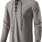 Men's Long Sleeve Shirts Retro Style Lace up for Medieval,Viking,Hippie Halloween Cosplay Pirate Renaissance Costume Small Khaki