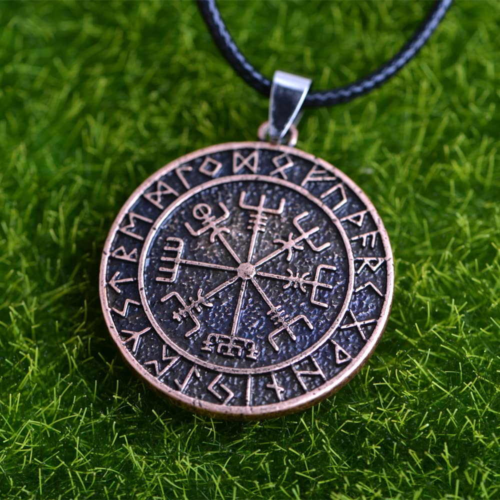 LANGHONG 1PCS Norse Viking Necklace For Men Compass Vegvisir Necklace Original Talisman Jewelry Antique Silver