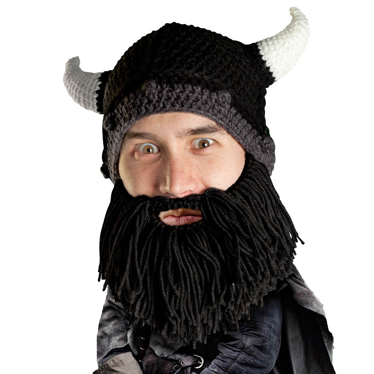 Beard Head Viking Looter - Original Handmade Knit Helmet and Removable Black Beard One Size Looter Brown