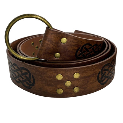 Dark Brown Celtic Knot Embossed PU Leather Medieval Viking Belt