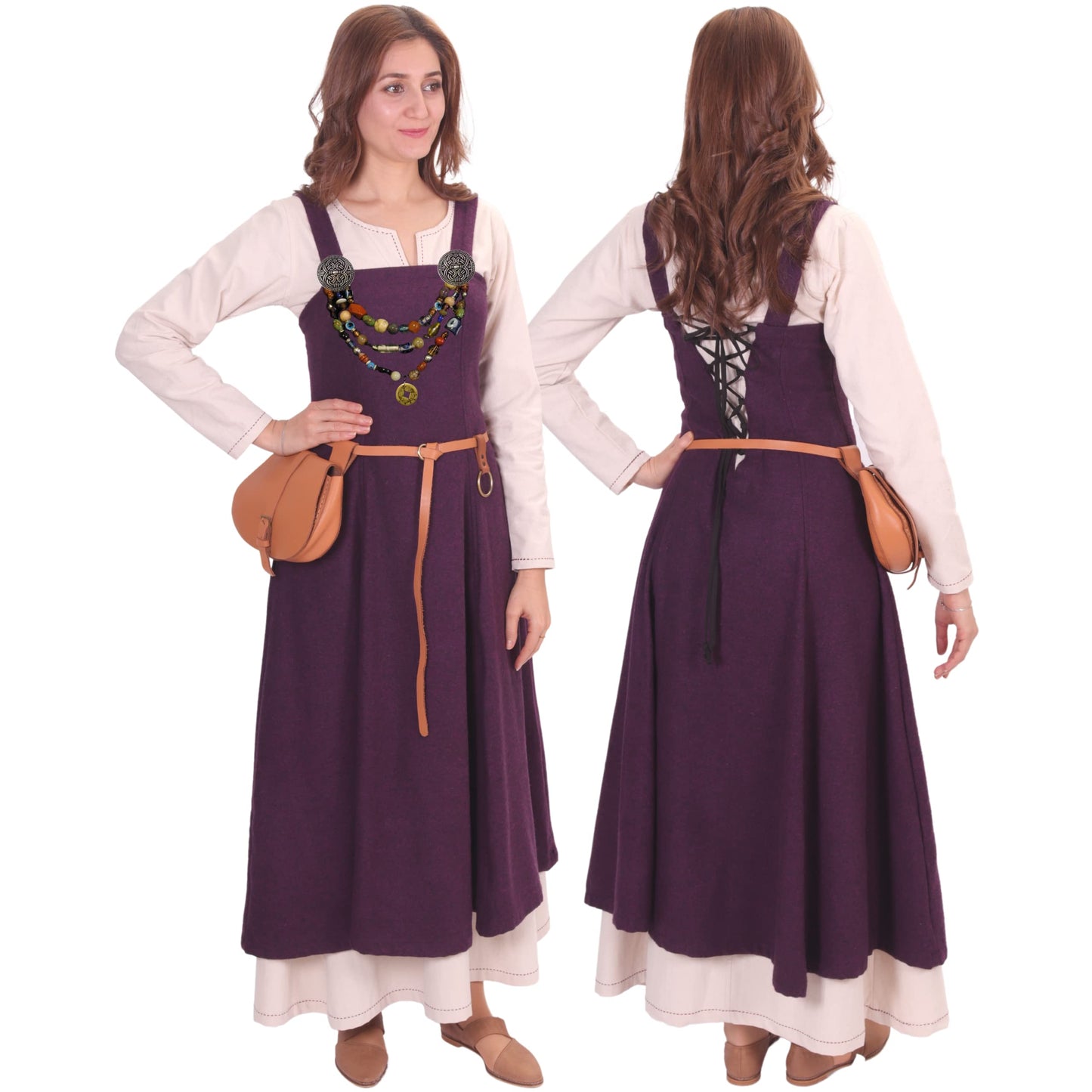 Wool Viking Apron Overdress with Laced Back