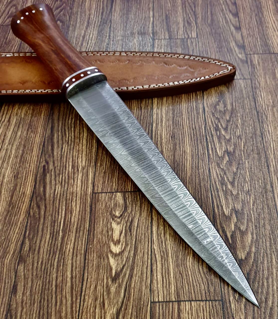 REG-2197 - Custom Handmade Damascus Steel 17 Inches Dirk Blade Knife - Perfect Grip Rose Wood Handle Scottish Dir