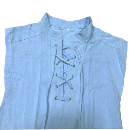 Mens Medieval Renaissance Pirate Costume Sleeveless Lace-up