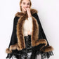 Faux Fur Shawl Wrap Stole Capelet Bridal Winter Wedding with Hook Hooded-black