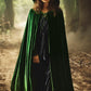 HOMELEX Black Witch Velvet Cloak Halloween Maleficent Hooded Cape Queen King Robe Outfit Renaissance Medieval Costume Green