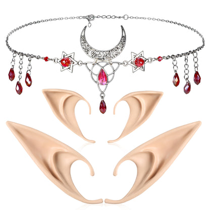 FRESHME Elf Ears with Deer Head Chain, Sliver Antler Headpieces and Fairy Ears Viking Vintage Headbands Headdress Jewelry for Women Girls Masquerade Halloween Cosplay Costume Hair Accessories Sliver Antler Headpiece