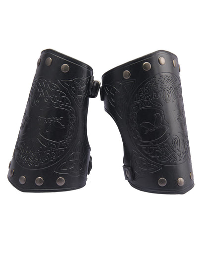 GelConnie Leather Gauntlet Wristband Viking Leather Arm Guard Medieval Armor Bracers Leather Armband Wrist Guards Cosplay Black Leather Bracers