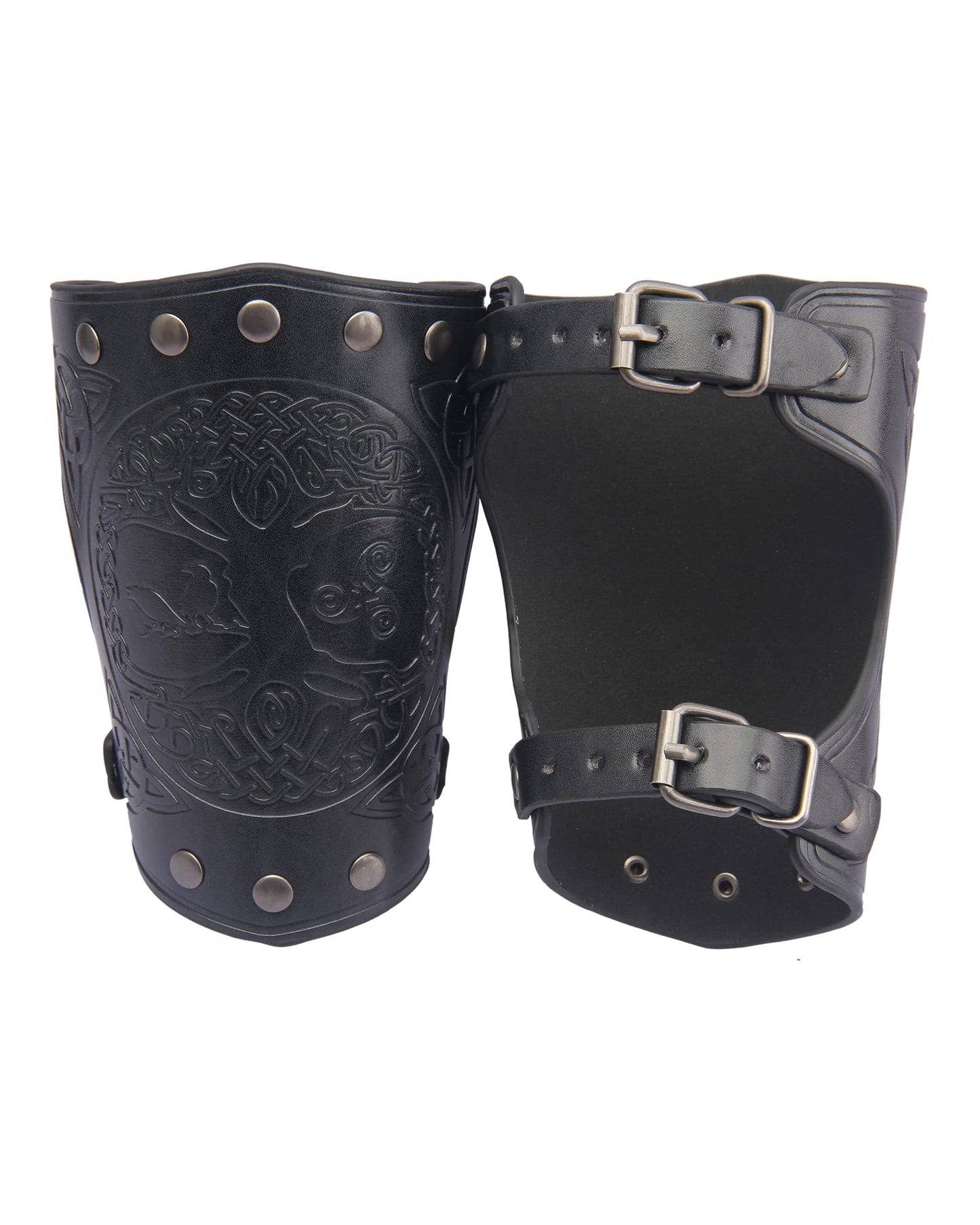 GelConnie Leather Gauntlet Wristband Viking Leather Arm Guard Medieval Armor Bracers Leather Armband Wrist Guards Cosplay Black Leather Bracers