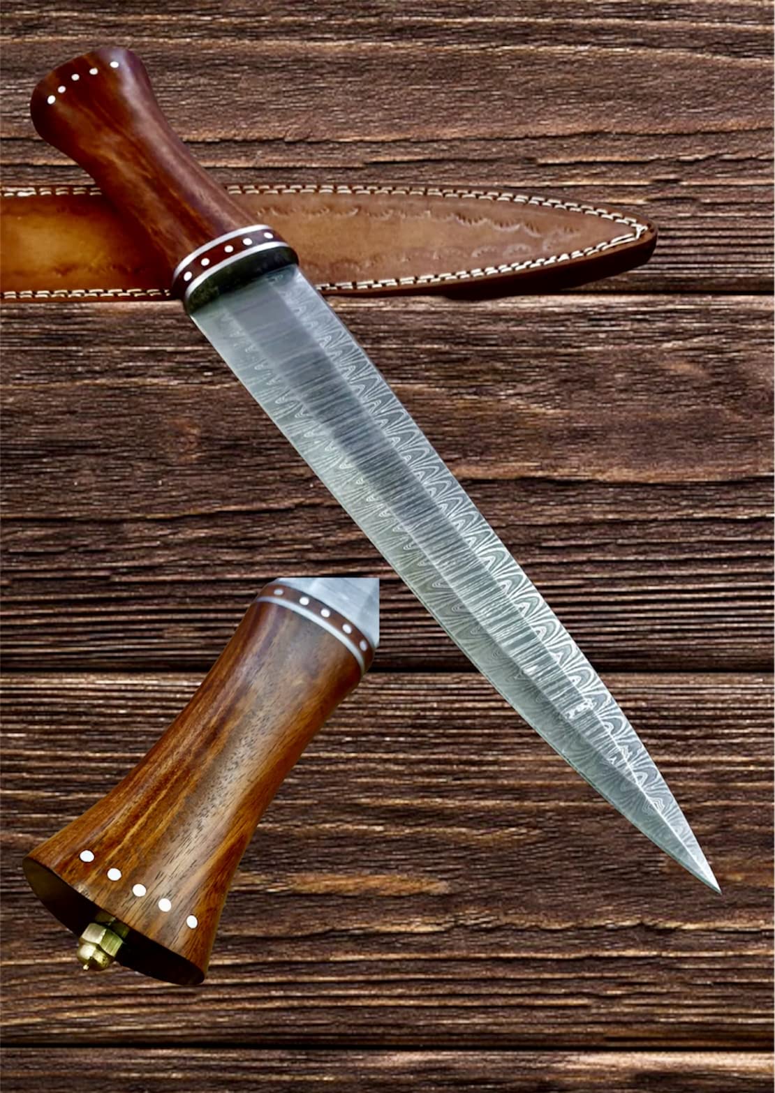 REG-2197 - Custom Handmade Damascus Steel 17 Inches Dirk Blade Knife - Perfect Grip Rose Wood Handle Scottish Dir