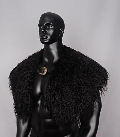 L'VOW Men's Viking Fur Collar Medieval Renaissance Wrap King Warrior Cape Shawl Halloween LARP Winter Cosplay Costume Brown-1