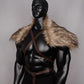 L'VOW Men's Viking Fur Collar Medieval Renaissance Wrap King Warrior Cape Shawl Halloween LARP Winter Cosplay Costume Brown-1