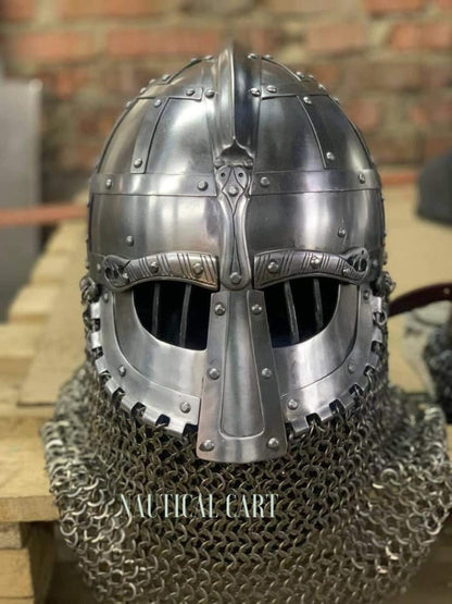 Medieval Steel Viking Vendel Helmet With Chainmail