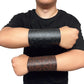 GelConnie Leather Gauntlet Wristband Viking Leather Arm Guard Medieval Armor Bracers Leather Armband Wrist Guards Cosplay Black Leather Bracers
