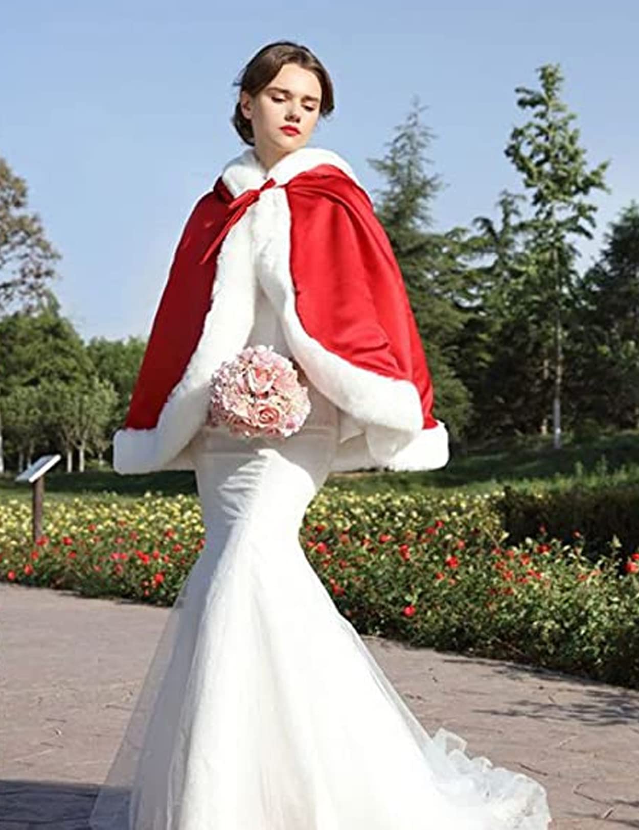 Fur Edged Wedding Capelet with Hood in 18 Colors