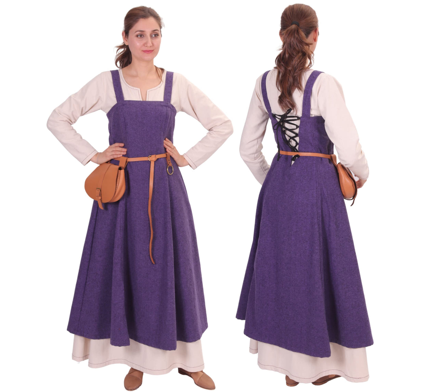 Wool Viking Apron Overdress with Laced Back