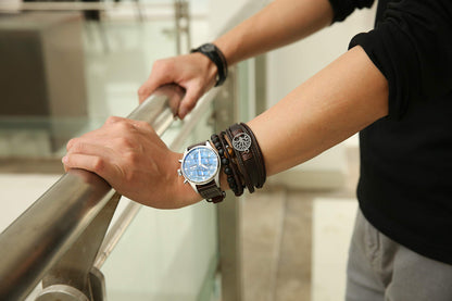 HZMAN Genuine Leather Tree of life Bracelets Men Women, Tiger Eye Natural Stone Lava Rock Beads Ethnic Tribal Elastic Bracelets Wristbands Classic Set