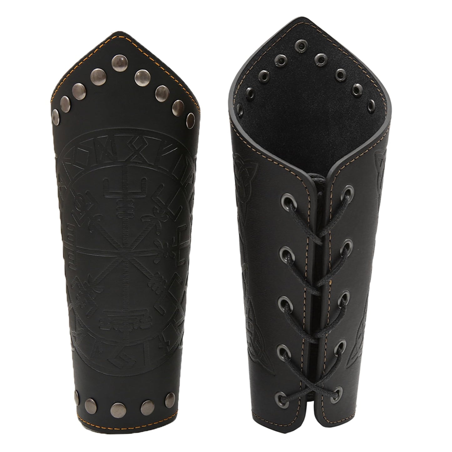 GelConnie Leather Gauntlet Wristband Viking Leather Arm Guard Medieval Armor Bracers Leather Armband Wrist Guards Cosplay Black Leather Bracers