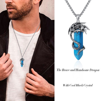 AENEAS Turquoise Dragon Necklace for Men - Sterling Silver Gift Jewelry - 20+2''