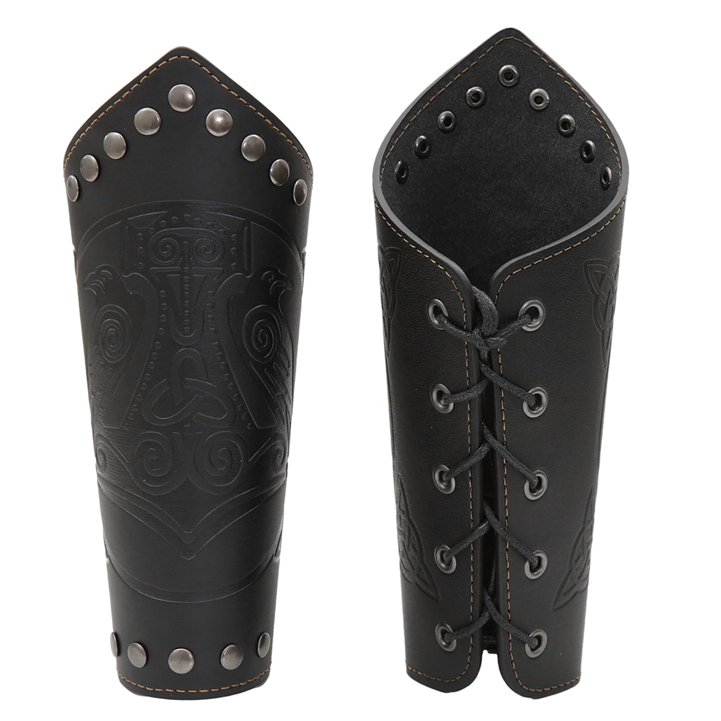 GelConnie Leather Gauntlet Wristband Viking Leather Arm Guard Medieval Armor Bracers Leather Armband Wrist Guards Cosplay Black Leather Bracers