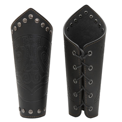 GelConnie Leather Gauntlet Wristband Viking Leather Arm Guard Medieval Armor Bracers Leather Armband Wrist Guards Cosplay Black Leather Bracers
