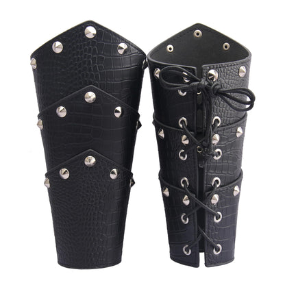 Leather Gauntlet Wristband Medieval Bracers Viking Wrist Guards Archery Guards Bracers Wide Arm Armor Cuff for Women Men 2PCS Knight Wrist Bracers