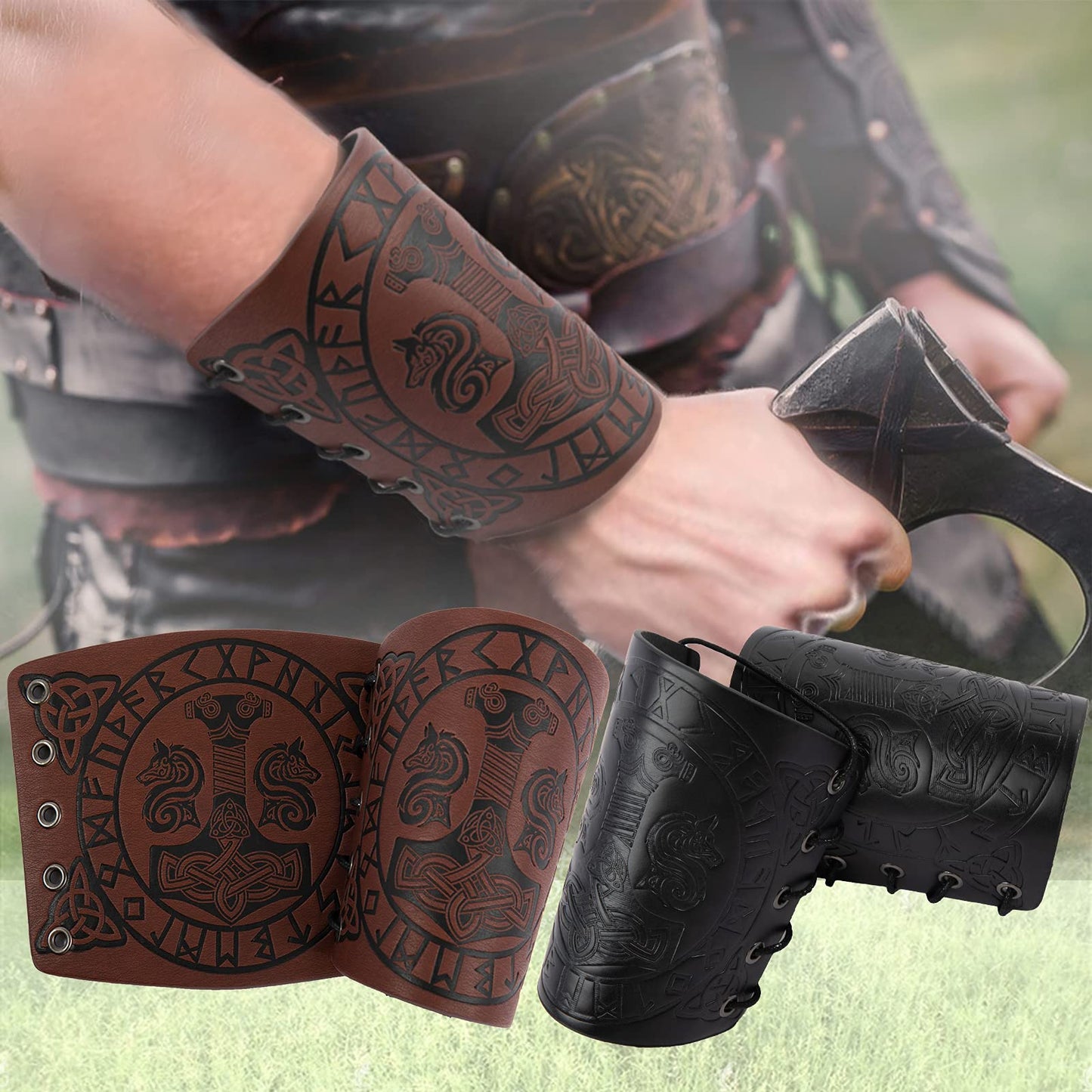 HiiFeuer Viking Arm Bracer, Embossed Norse Symbol