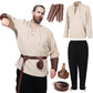 Jeyiour Men's Renaissance Costume Set Medieval Shirt Pirate Outfit Cosplay Viking Ankle Pants Belt Pouch Armband Beige Large