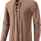 Men's Long Sleeve Shirts Retro Style Lace up for Medieval,Viking,Hippie Halloween Cosplay Pirate Renaissance Costume Small Khaki