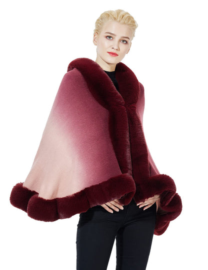 Faux Fur Shawl Wrap Stole Capelet Bridal Winter Wedding with Hook Hooded-black