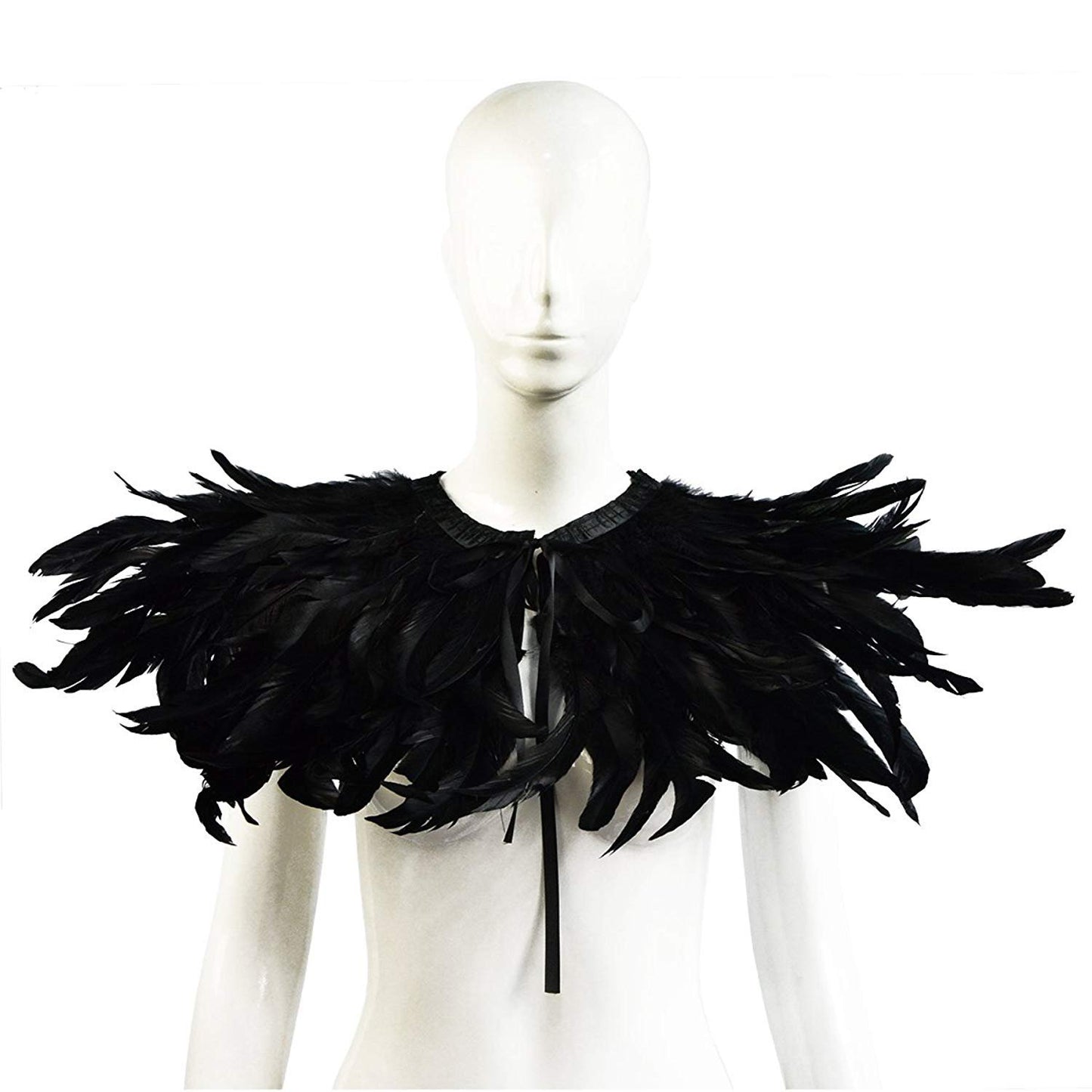 L'VOW Women' Natural Feather Shrug Cape Shawls Lace Collares for Halloween Cosplay Y1-black